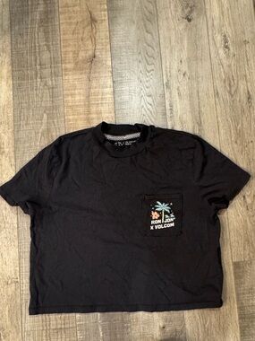 Volcom Black Crop Top with Pocket Graphic